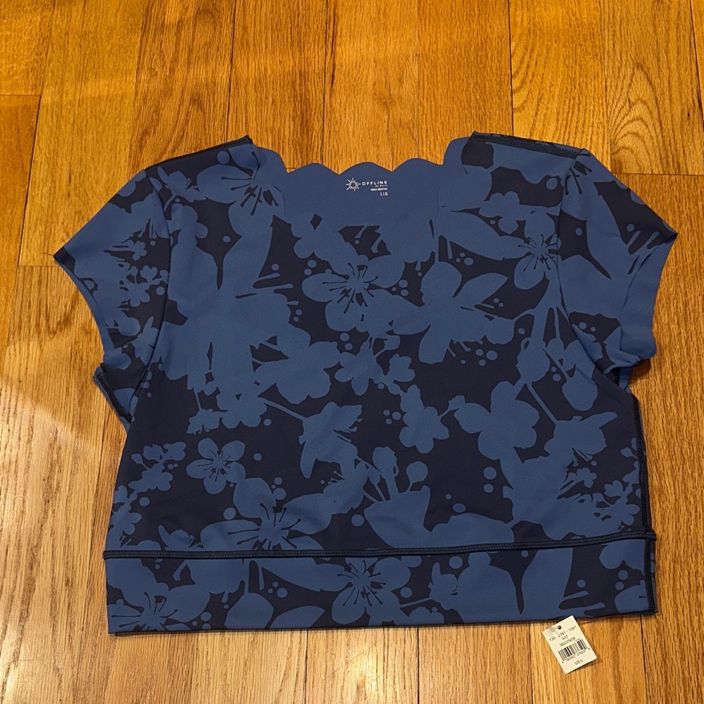 Aerie Offline Blue Floral Scallop Crop Top Size L